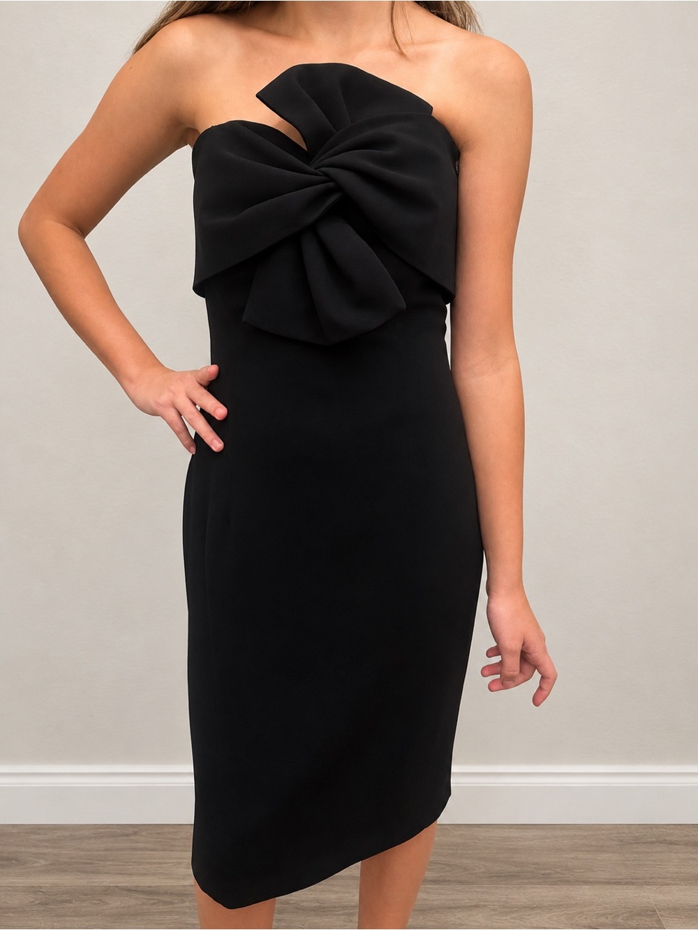 Lucian Matis Strapless Black Midi Dress with Statement Bow size 8